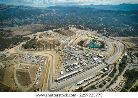 A aerial drone view of WeatherTech Raceway Laguna Seca in California, USA  Royalty-Free Stock Photo #2259923773