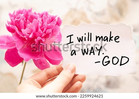 I will make a way - God - christian card with biblical lettering and pink peony flower