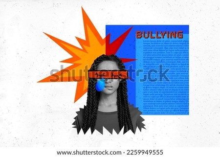 Creative retro 3d magazine collage image of unhappy upset lady crying because of bullying messages isolated painting background