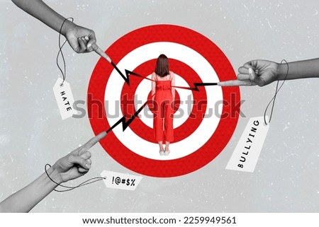 Creative 3d photo artwork graphics collage painting of fingers pointing bullying target lady isolated drawing background Royalty-Free Stock Photo #2259949561