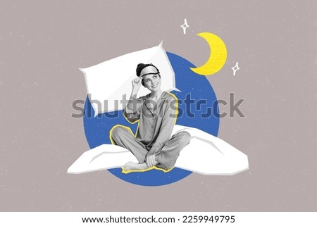 Photo cartoon comics sketch collage picture of happy smiling lady going fall asleep isolated drawing background