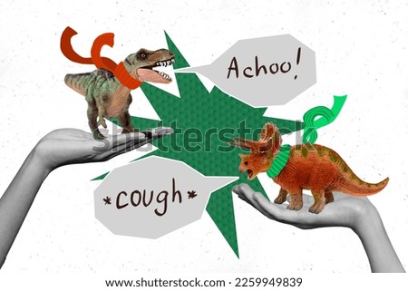 Exclusive magazine picture sketch collage image of arms holding dinos need vet isolated painting background