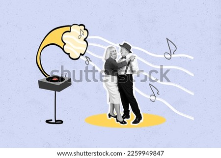 Creative picture cartoon image collage photo of happy family dancing together celebrate holiday event isolated on painted background Royalty-Free Stock Photo #2259949847