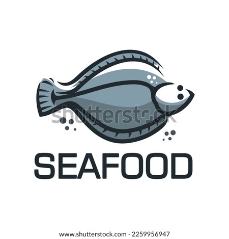 Flounder seafood icon. Fishing company, seafood shop, restaurant or bar sea food meals or dishes menu vector icon or symbol. Fresh fish market emblem or sign with flounder flat fish