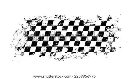 Grunge race flag, vector checkered monochrome sport racing flag with checkerboard grungy texture, black and white background. Isolated banner for motocross sports tournament, car rally competition
