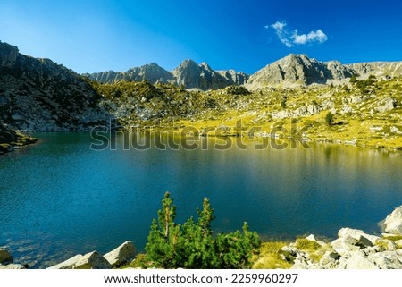 Pyrenees Pessons peak and lakes in Andorra