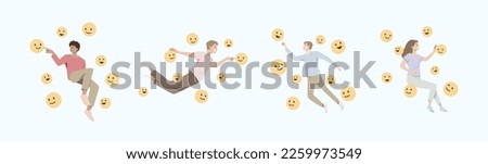 Happy people jumping or floating in air for joyful with smile icon.The concept of happiness, joy and success.Vector illustration.