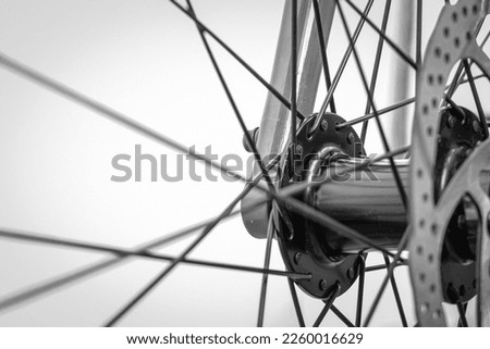 Bicycle front wheel hub. Attachment of bicycle spokes. Royalty-Free Stock Photo #2260016629