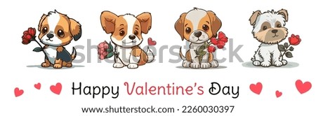 Set of Valentine's day lovely Mascot cute dog vector illustration. cute romantic dog valentine clip art. isolated background. for design assets. t-shirt design. sticker design. valentine's clip art