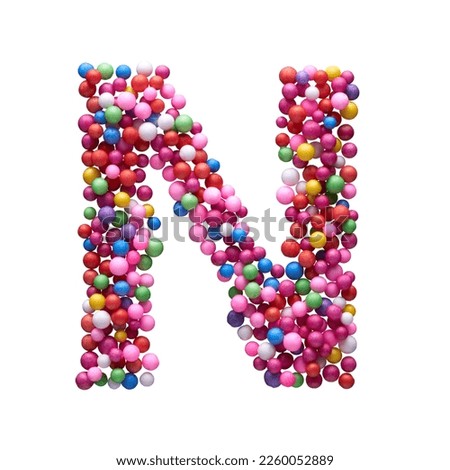Capital letter N made of multi-colored balls, isolated on a white background.