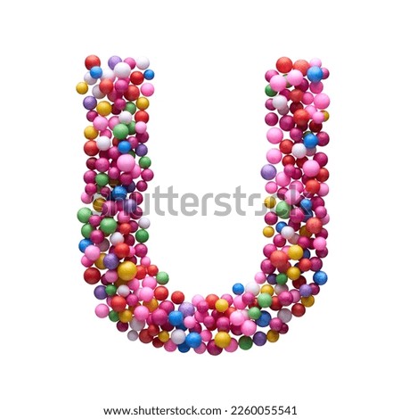 Capital letter U made of multi-colored balls, isolated on a white background.