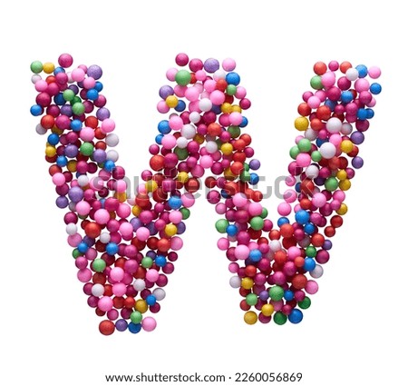 Capital letter W made of multi-colored balls, isolated on a white background.