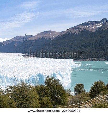 Perito Moreno Park with landscape of glacier, mountains, lake and its vegetation