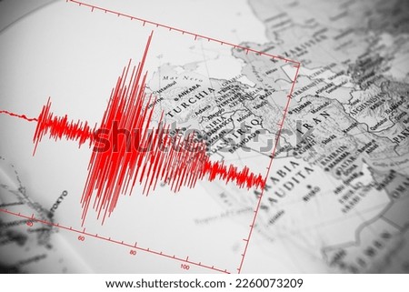 earthquake wave in Turkey and Syria map Royalty-Free Stock Photo #2260073209