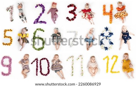 Baby's first year monthly pictures. Newborn baby milestones. Baby development 
