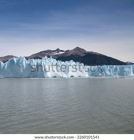 Patagonia glacier landscape with ice, snow, mountains and lake