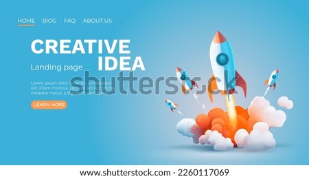 Rocket space startup, creative idea cover, landing page web site, Vector illustration  Royalty-Free Stock Photo #2260117069
