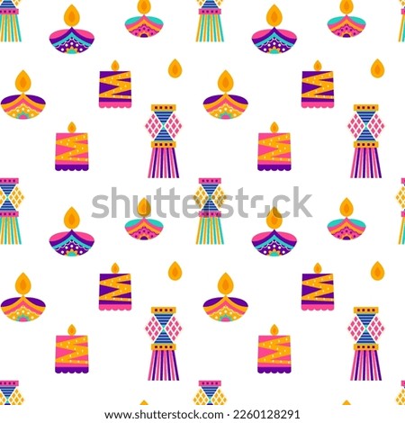 Diwali Lantern Seamless Pattern. Vector Illustration of Indian Holiday Celebration.