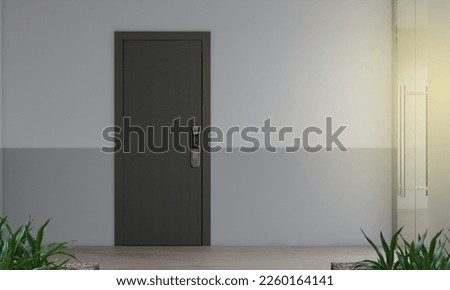 Door way with digital locking on wood door. Digital door handle with wood oak door panel.
