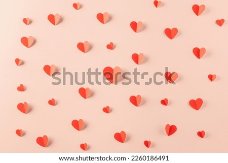 Happy Valentine Day concept. Beautiful red paper hearts shape cutting pastel pink background, Symbol of love paper art with copy space for text, Happy mother day