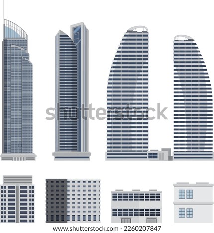 Different buildings set on white background illustration