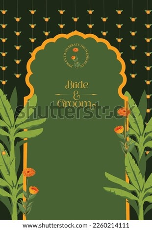 A Luxurious and royal Invitation card template useful for auspicious Indian days, such as House Warming, Puja, Wedding, Engagements, Spiritual activities, etc.  Royalty-Free Stock Photo #2260214111