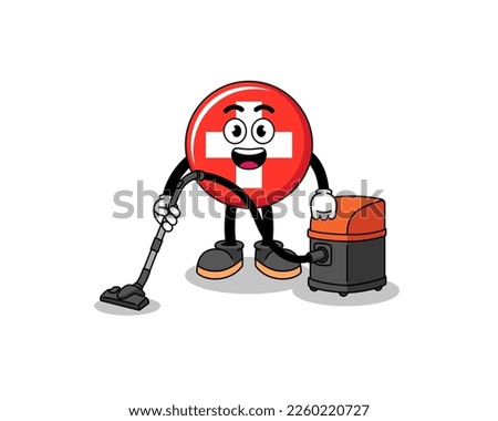 Character mascot of switzerland holding vacuum cleaner , character design