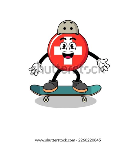 switzerland mascot playing a skateboard , character design