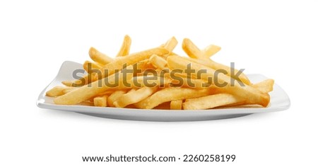 Plate of tasty French fries on white background Royalty-Free Stock Photo #2260258199