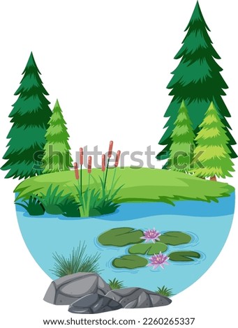 Trees by the river scene illustration
