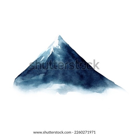 Blue mountain in fog. Watercolor illustration isolated on white background.