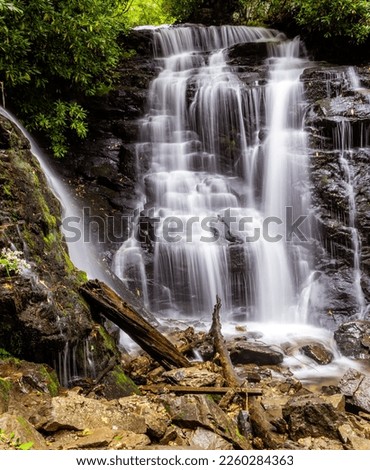 Soco Falls In North Carolina USA. Beautiful and popular water falls with long exposure effect
