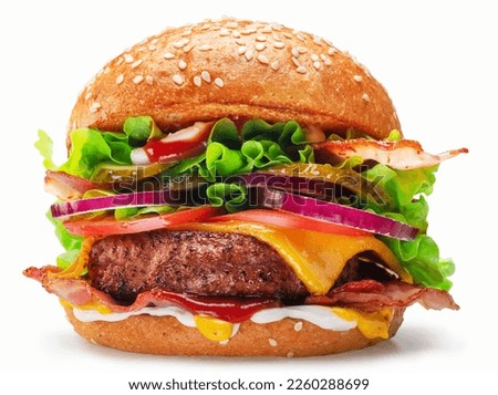 Tasty cheeseburger isolated on white background. File contains clipping path.
