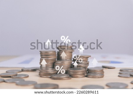 coin showing percentage symbol icon Business investment ideas to increase profits of stocks, finance, marketing, sales, interest rates. Better economy and discounts