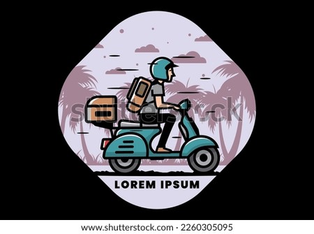 Man goes on vacation riding scooter illustration design