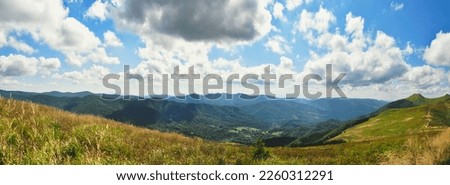 Panoramic picture of Bieszczady mountains, Bieszczady National Park mountain peaks beauty in nature