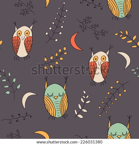 Seamless pattern with cartoon style owls.