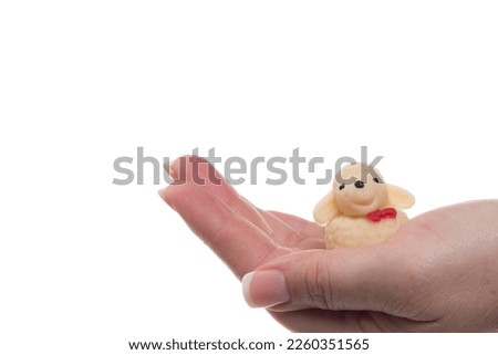 woman hold a little sheep figure in her hand