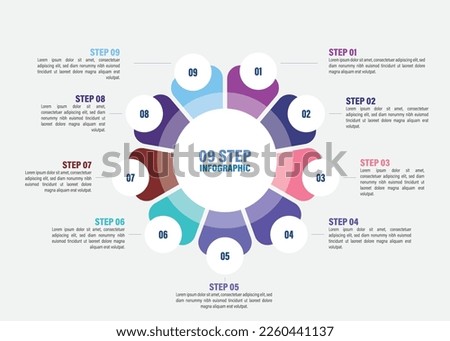Business infographics. Vector flower chart with 5, 6, 7, 8, 9, 10 steps, options, processes, petals. Vector diagrams. Royalty-Free Stock Photo #2260441137