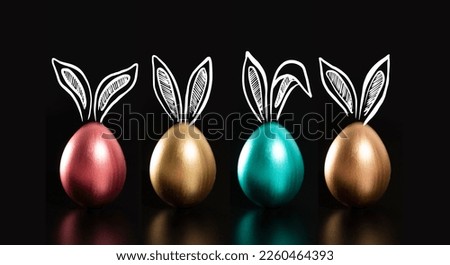 Happy Easter, Rabbits's ears, multicolored eggs.