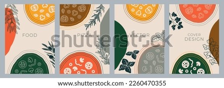 Abstract Pizza and culinary herbs set. Italian Pizza on white background monogram style with copy space for text. poster, advertising, social media, restaurant menu decoration, fast food restaurant. Royalty-Free Stock Photo #2260470355