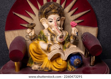 Closeup picture of Lord Ganesha, is one of the most worshipped deities in Hinduism. Lord Ganesha considered as the goddess of new beginnings, wisdom and luck