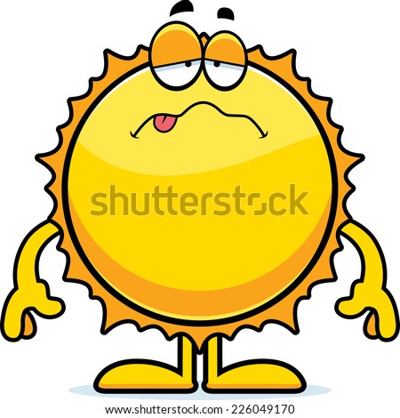 A cartoon illustration of the Sun looking sick.