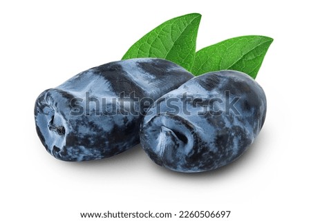 Fresh honeysuckle blue berry isolated on white background with full depth of field Royalty-Free Stock Photo #2260506697