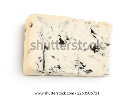 Blue cheese gorgonzola isolated on white background with full depth of field. Top view. Flat lay. Royalty-Free Stock Photo #2260506721