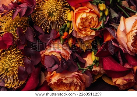 Red pink magenta orange Autumn Colorful fall bouquet. 