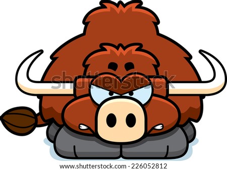 A cartoon illustration of a little yak with an angry expression.