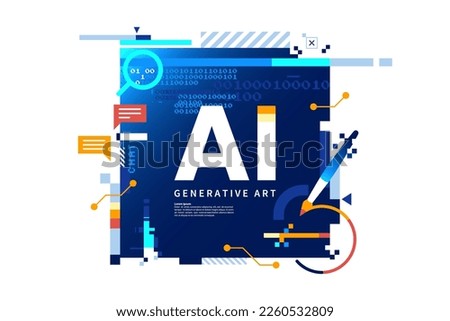 AI technology abstract background. AI generative art creative banner concept in digital glitch style. High tech poster with place for text. Futuristic design element. Vector eps 10 Royalty-Free Stock Photo #2260532809