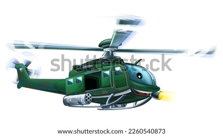 cartoon scene with military helicopter flying on duty illustration