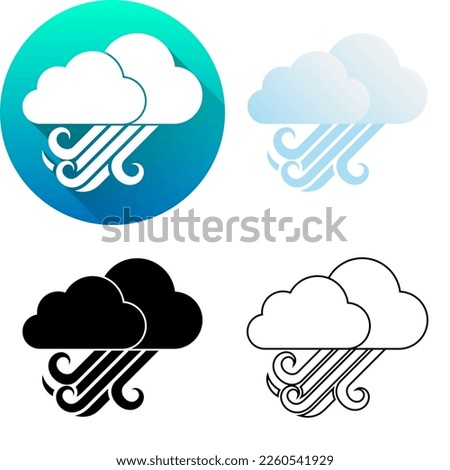 Windy Gale Breezy Cloud Weather Forecast Season Meteorology Logo Icon Vector Circular Round Long Shadow, Flat, Black Silhouette, Line Art Isolated on White Background Royalty-Free Stock Photo #2260541929